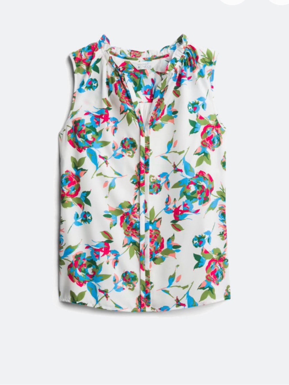 Market & Spruce Sleeveless Floral Tank - White with Pink, Blue & Green - Medium